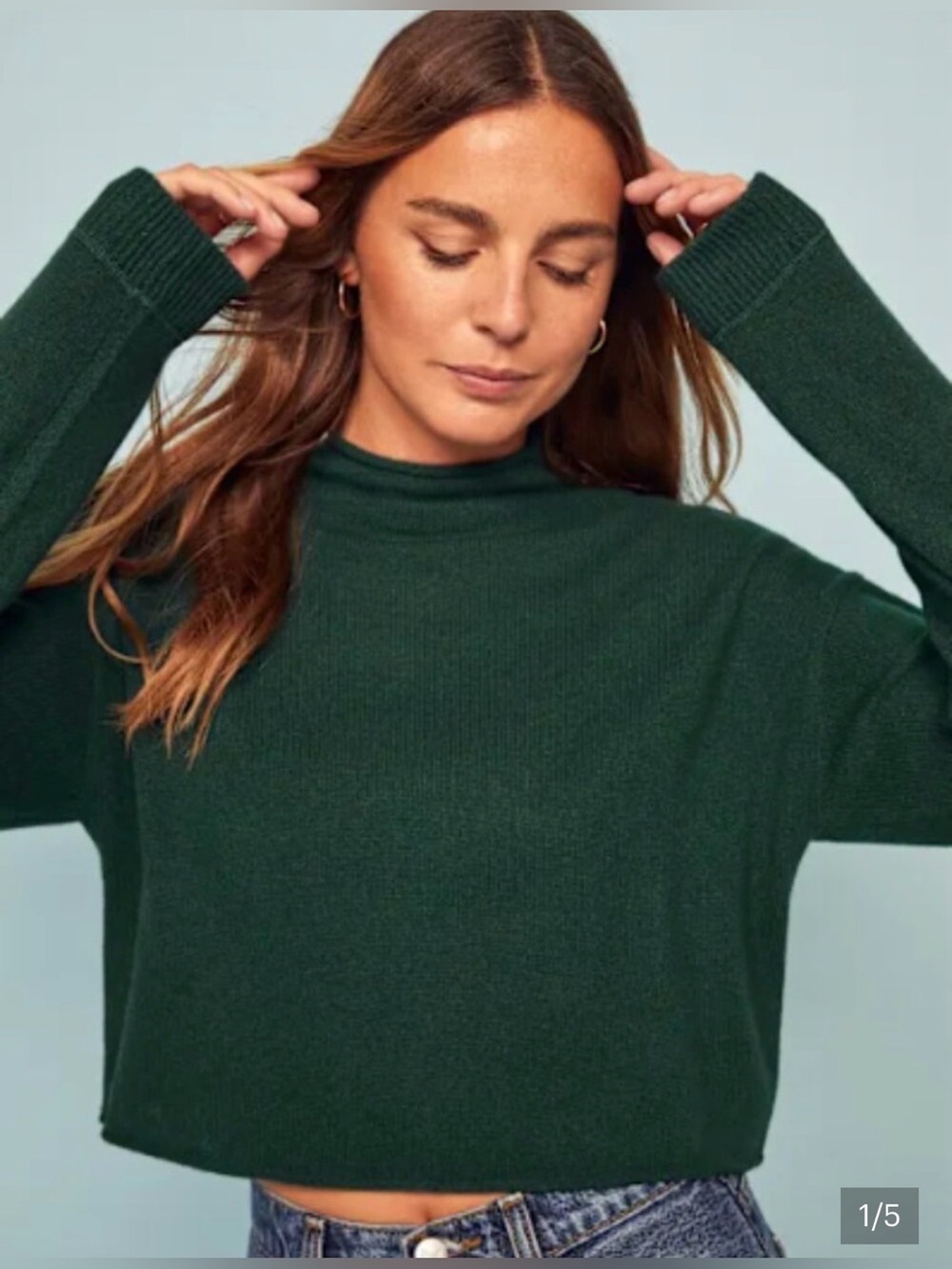 Reformation Teal Green Cropped Turtleneck Sweater